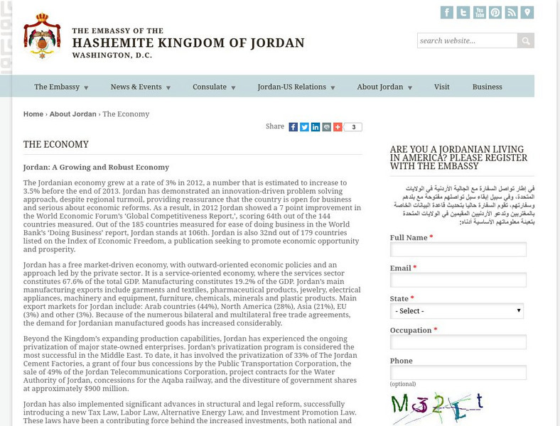 Embassy of Jordan: The Economy Website