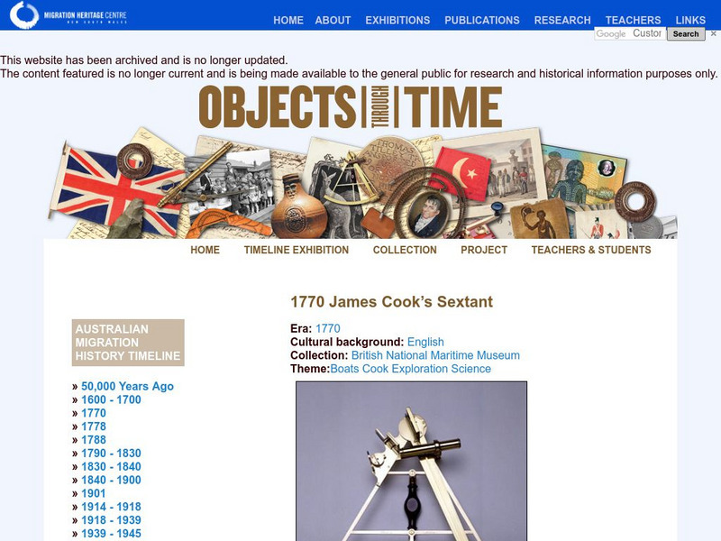 Migration Heritage Centre: Captain Cook's Sextant Website