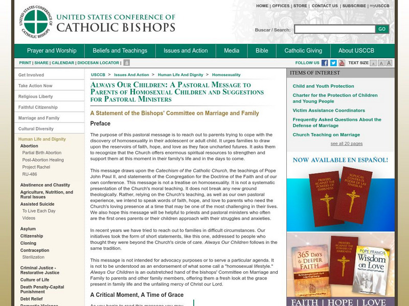 United States Conference of Catholic Bishops: Always Our Children Primary United States Conference of Catholic Bishops: Always Our Children Primary