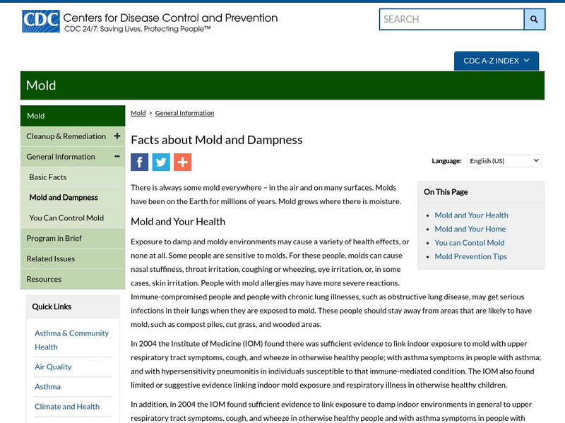 Centers for Disease Control: Mold Handout Centers for Disease Control: Mold Handout