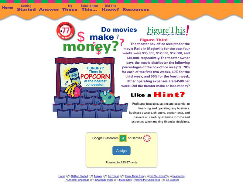 Nctm: Figure This: Movie Money Activity Nctm: Figure This: Movie Money Activity