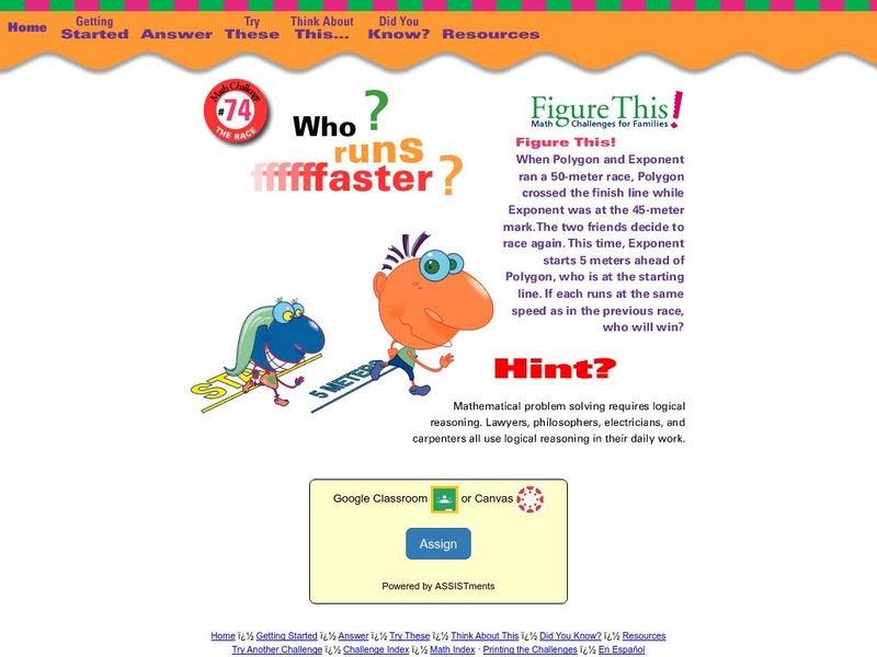 Nctm: Figure This: The Race [Pdf] Activity