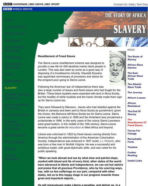 Bbc World Service: The Story of Africa: Slavery: Resettlement of Freed Slaves Handout Bbc World Service: The Story of Africa: Slavery: Resettlement of Freed Slaves Handout