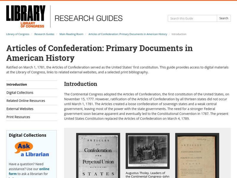 Loc: Primary Documents in American History: The Articles of Confederation Primary Loc: Primary Documents in American History: The Articles of Confederation Primary