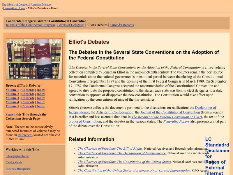 Loc: Continental Congress and the Constitutional Convention: Elliot's Debates Primary Loc: Continental Congress and the Constitutional Convention: Elliot's Debates Primary