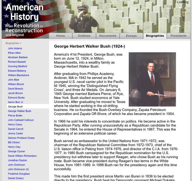 American History: Biographies: George Herbert Walker Bush (1924 ) Handout American History: Biographies: George Herbert Walker Bush (1924 ) Handout