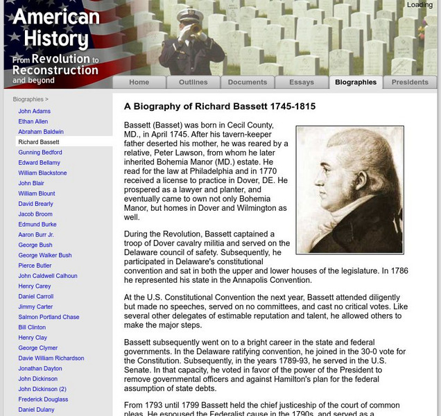 American History: Biographies: Richard Bassett 1745 1815 Handout