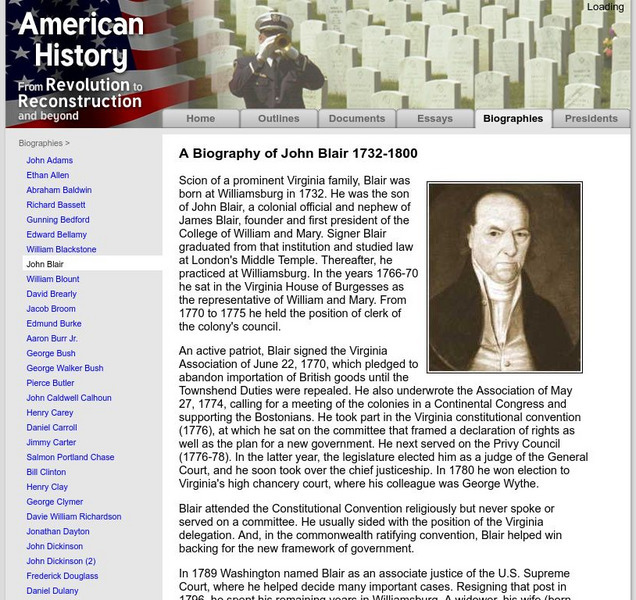 American History: Biographies: John Blair 1732 1800 Handout American History: Biographies: John Blair 1732 1800 Handout