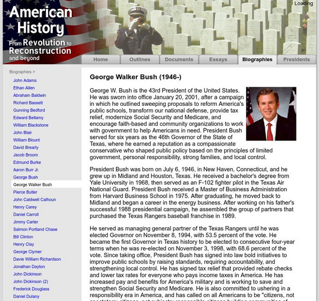 American History: Biographies: George Walker Bush (1946 ) Handout American History: Biographies: George Walker Bush (1946 ) Handout