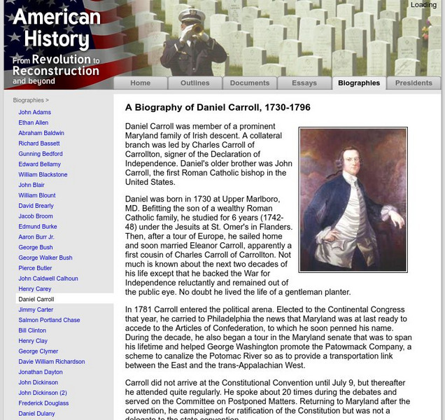 American History: Biographies: Daniel Carroll, 1730 1796 Handout American History: Biographies: Daniel Carroll, 1730 1796 Handout