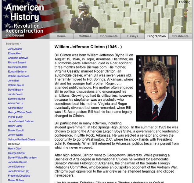 American History: Biographies: William Jefferson Clinton (1946 ) Handout American History: Biographies: William Jefferson Clinton (1946 ) Handout