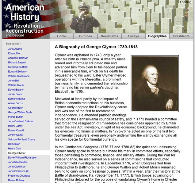 American History: Biographies: George Clymer 1739 1813 Handout American History: Biographies: George Clymer 1739 1813 Handout