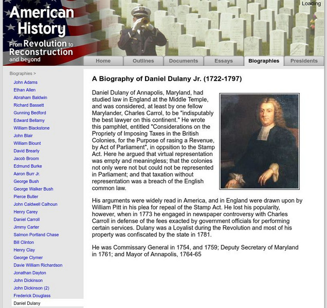 American History: Biographies: Daniel Dulany Jr. (1722 1797) Handout American History: Biographies: Daniel Dulany Jr. (1722 1797) Handout