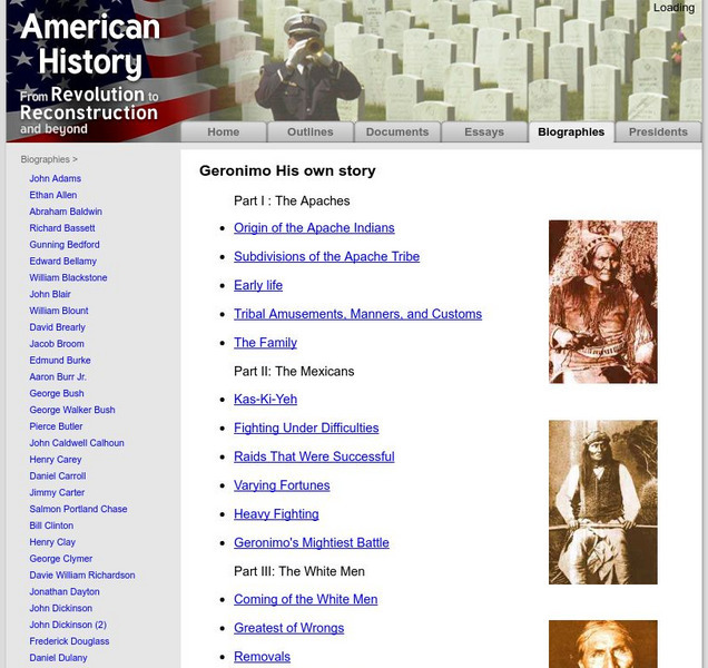 American History: Biographies: Geronimo His Own Story Handout