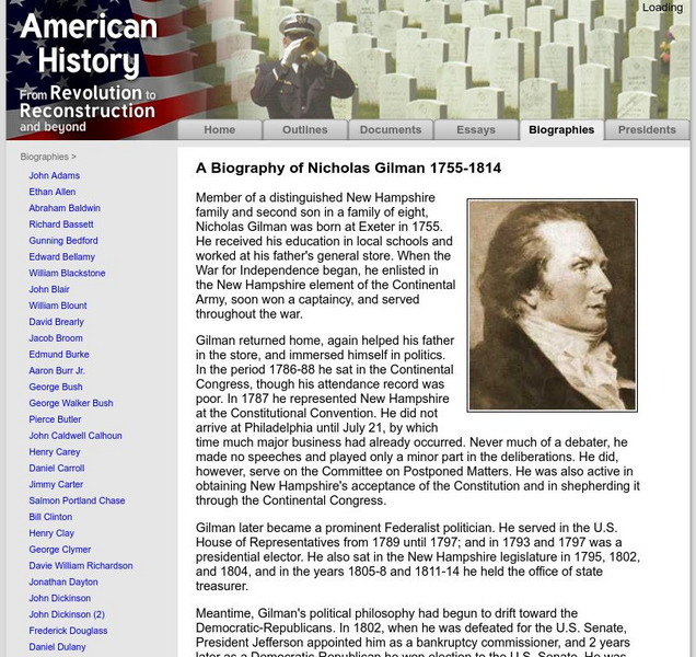 American History: Biographies: Nicholas Gilman 1755 1814 Handout American History: Biographies: Nicholas Gilman 1755 1814 Handout