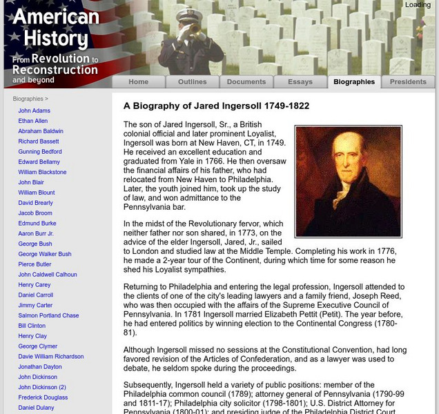 American History: Biographies: Jared Ingersoll 1749 1822 Handout American History: Biographies: Jared Ingersoll 1749 1822 Handout