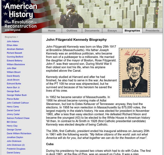American History: Biographies: John Fitzgerald Kennedy Handout American History: Biographies: John Fitzgerald Kennedy Handout