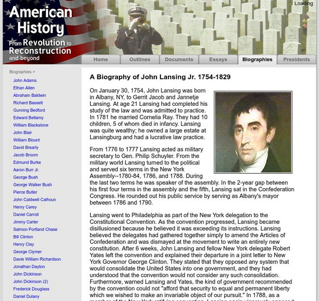 American History: Biographies: John Lansing Jr. 1754 1829 Handout