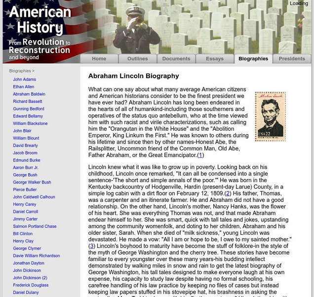 American History: Biographies: Abraham Lincoln Handout American History: Biographies: Abraham Lincoln Handout