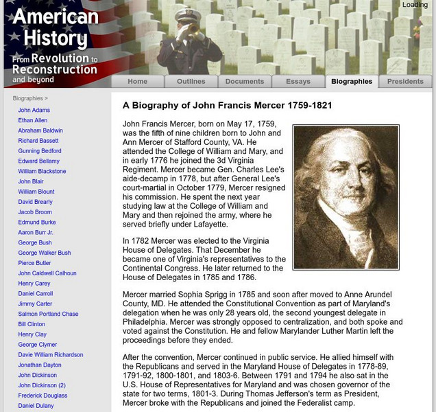 American History: Biographies: John Francis Mercer 1759 1821 Handout American History: Biographies: John Francis Mercer 1759 1821 Handout