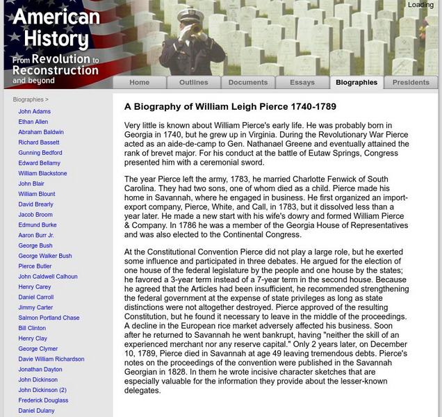American History: Biographies: William Leigh Pierce 1740 1789 Handout American History: Biographies: William Leigh Pierce 1740 1789 Handout