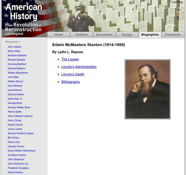 American History: Biographies: Edwin Mc Masters Stanton (1814 1869) Handout