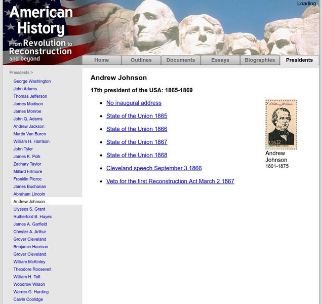American History: Presidents: Andrew Johnson: 17th President Website American History: Presidents: Andrew Johnson: 17th President Website