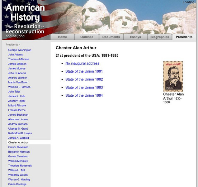 American History: Presidents: Chester Alan Arthur Handout American History: Presidents: Chester Alan Arthur Handout