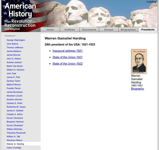 American History: Presidents: Warren Gamaliel Harding Primary American History: Presidents: Warren Gamaliel Harding Primary