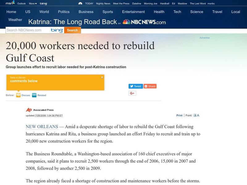 Msnbc: 20,000 Workers Needed to Rebuild Gulf Coast Article