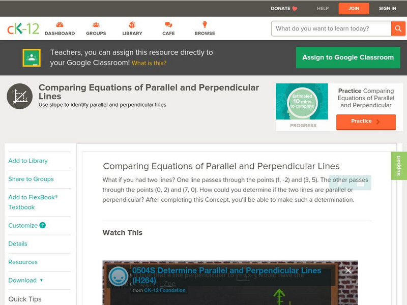 Ck 12: Algebra: Comparing Equations of Parallel and Perpendicular Lines Unit Plan Ck 12: Algebra: Comparing Equations of Parallel and Perpendicular Lines Unit Plan