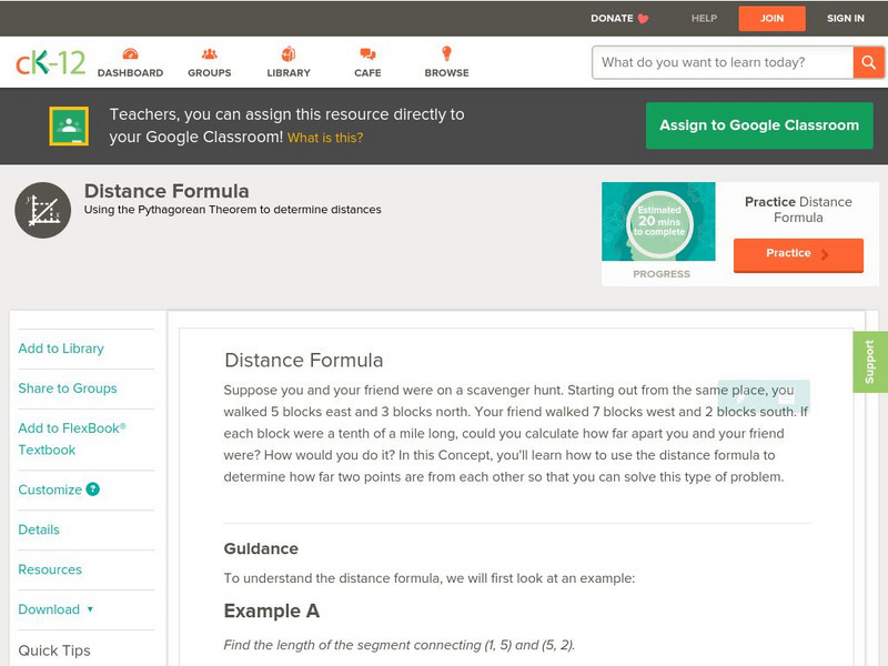 Ck 12: Algebra: Distance Formula Unit Plan Ck 12: Algebra: Distance Formula Unit Plan