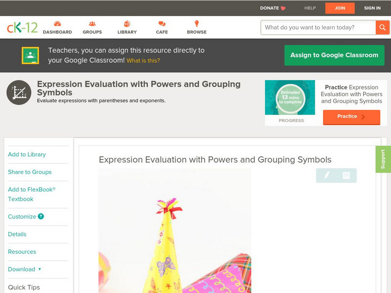 Ck 12: Algebra: Expression Evaluation With Powers Unit Plan Ck 12: Algebra: Expression Evaluation With Powers Unit Plan