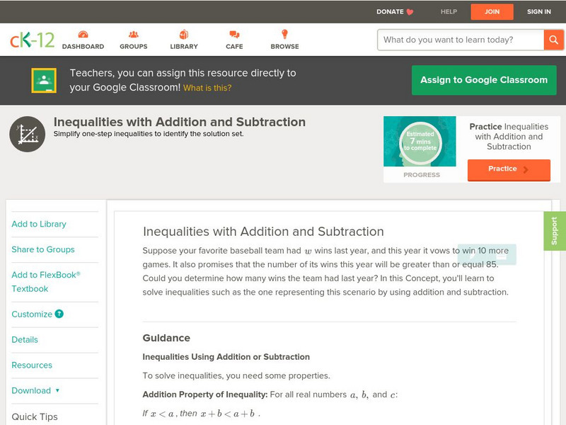 Ck 12: Algebra: Inequalities With Addition and Subtraction Unit Plan Ck 12: Algebra: Inequalities With Addition and Subtraction Unit Plan