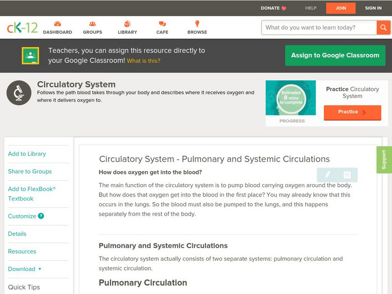 Ck 12: Biology: Circulatory System Unit Plan Ck 12: Biology: Circulatory System Unit Plan