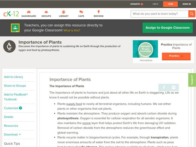 Ck 12: Biology: Importance of Plants Unit Plan