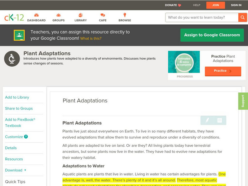 Ck 12: Biology: Plant Adaptations Unit Plan Ck 12: Biology: Plant Adaptations Unit Plan