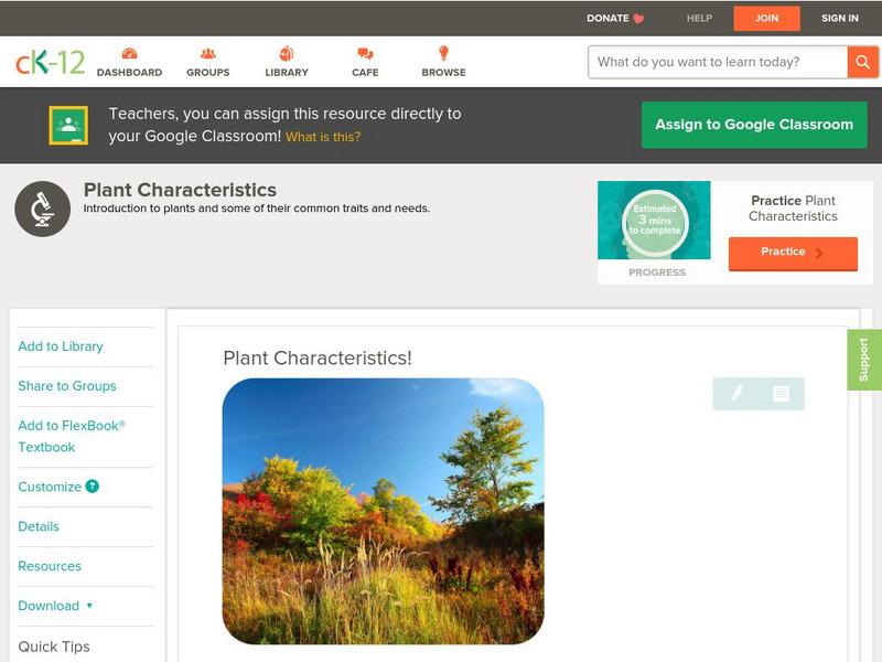 Ck 12: Biology: Plant Characteristics Unit Plan Ck 12: Biology: Plant Characteristics Unit Plan