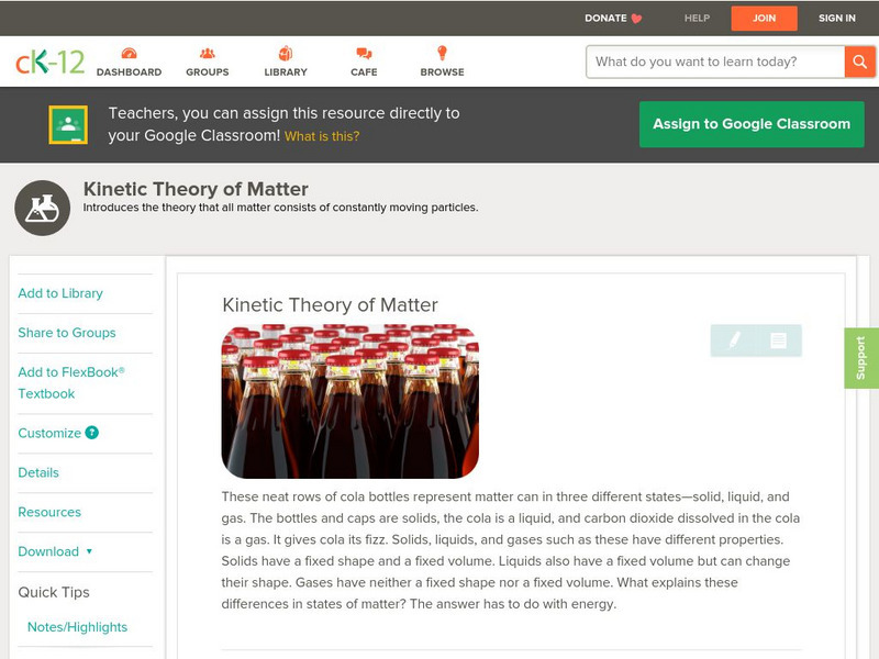 Ck 12: Chemistry: Kinetic Theory of Matter Unit Plan Ck 12: Chemistry: Kinetic Theory of Matter Unit Plan