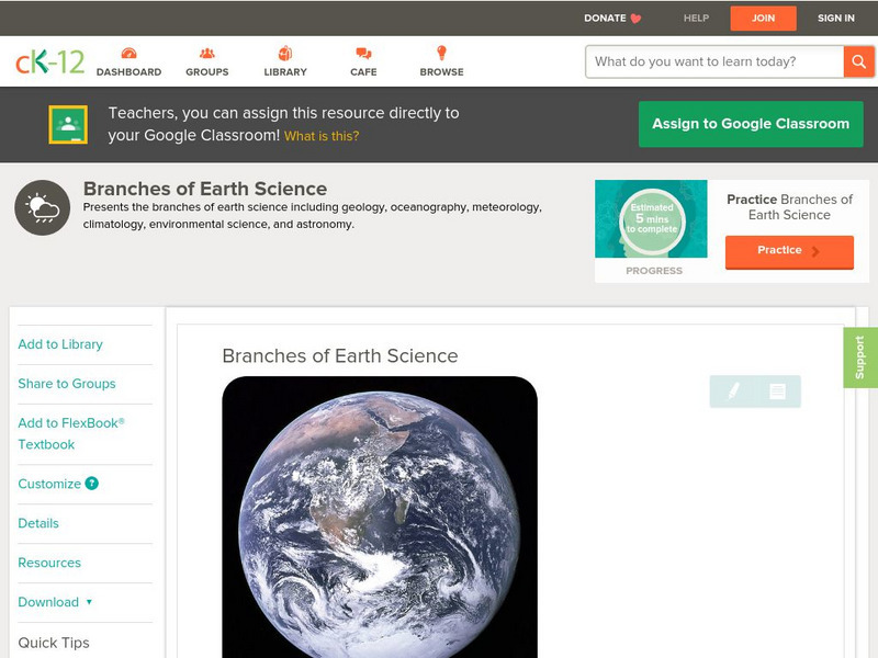 Ck 12: Earth Science: Branches of Earth Science Unit Plan Ck 12: Earth Science: Branches of Earth Science Unit Plan