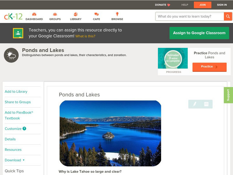 Ck 12: Earth Science: Ponds and Lakes Unit Plan Ck 12: Earth Science: Ponds and Lakes Unit Plan