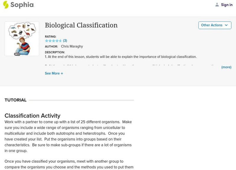 Sophia: Biological Classification Instructional Video
