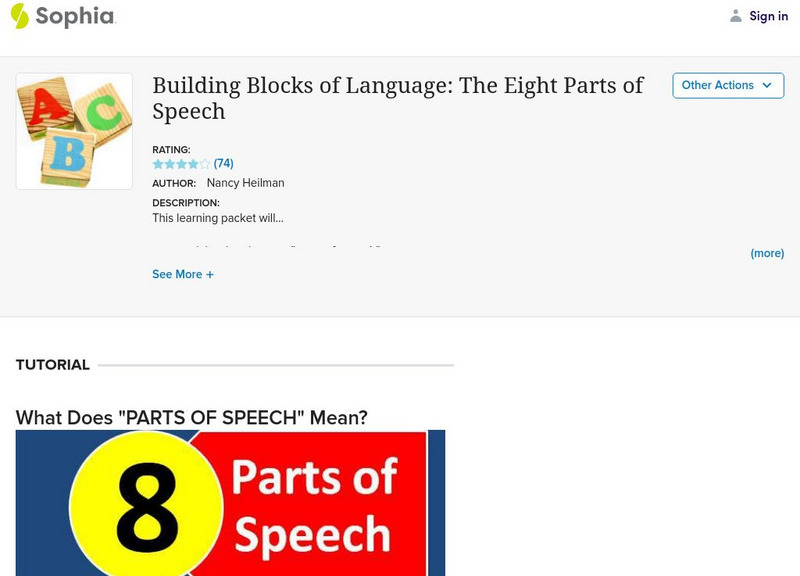 Sophia: Building Blocks of Language: Eight Parts of Speech Unit Plan Sophia: Building Blocks of Language: Eight Parts of Speech Unit Plan