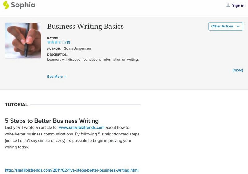 Sophia: Business Writing Basics PPT Sophia: Business Writing Basics PPT
