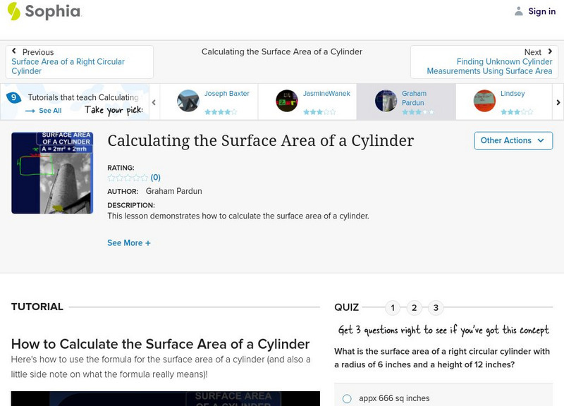 Sophia: Calculating the Surface Area of a Cylinder Instructional Video Sophia: Calculating the Surface Area of a Cylinder Instructional Video