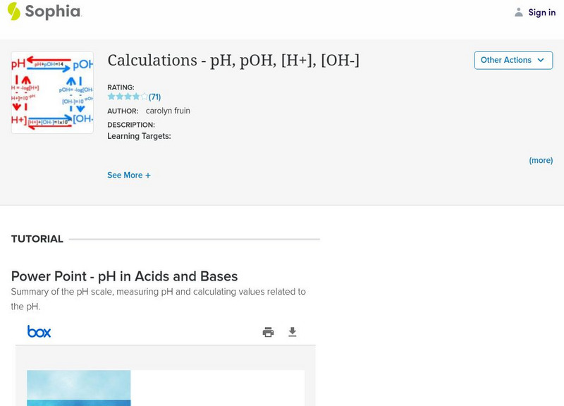 Sophia: Calculations: P H, P Oh, [H+], [Oh ] Unit Plan