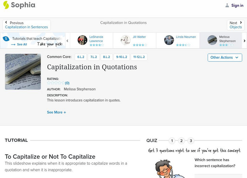 Sophia: Capitalization in Quotations Unit Plan Sophia: Capitalization in Quotations Unit Plan