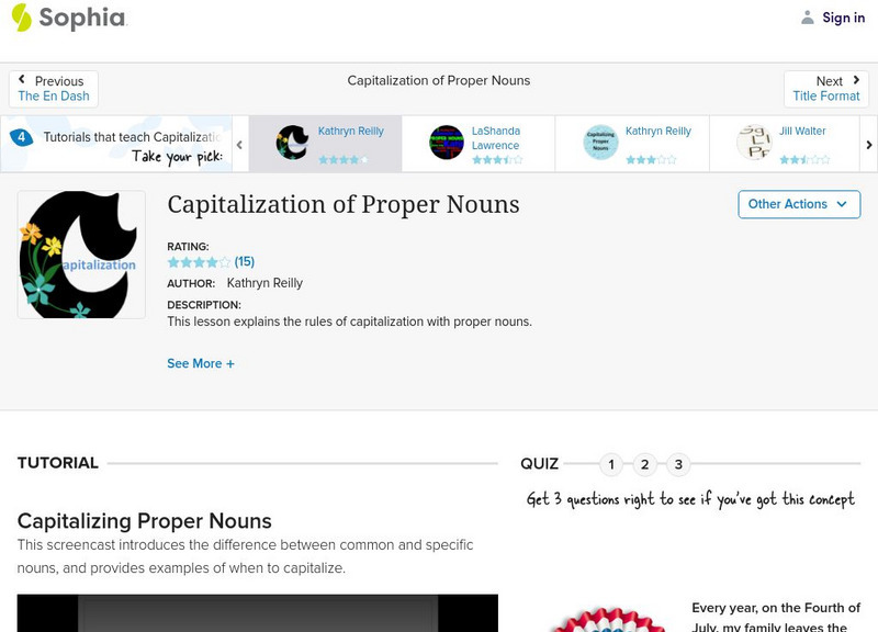 Sophia: Capitalization of Proper Nouns Instructional Video Sophia: Capitalization of Proper Nouns Instructional Video
