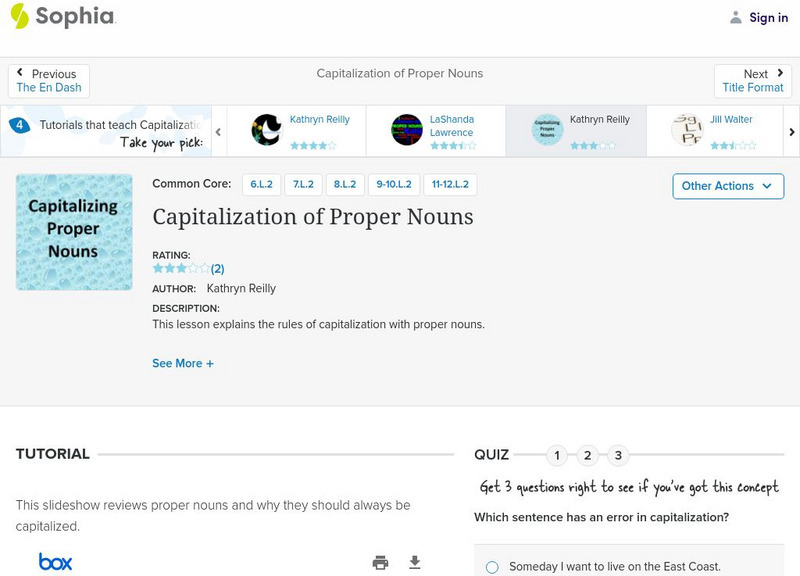 Sophia: Capitalization of Proper Nouns Unit Plan Sophia: Capitalization of Proper Nouns Unit Plan