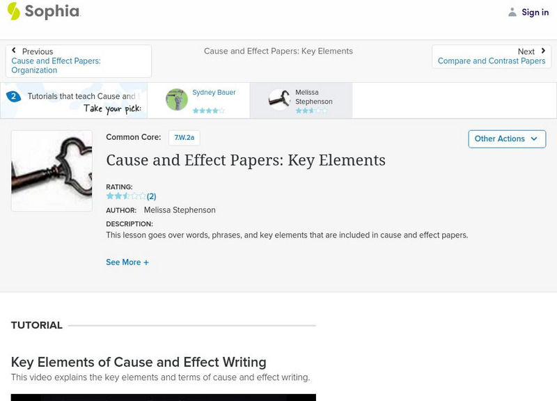 Sophia: Cause and Effect Papers: Key Elements Instructional Video